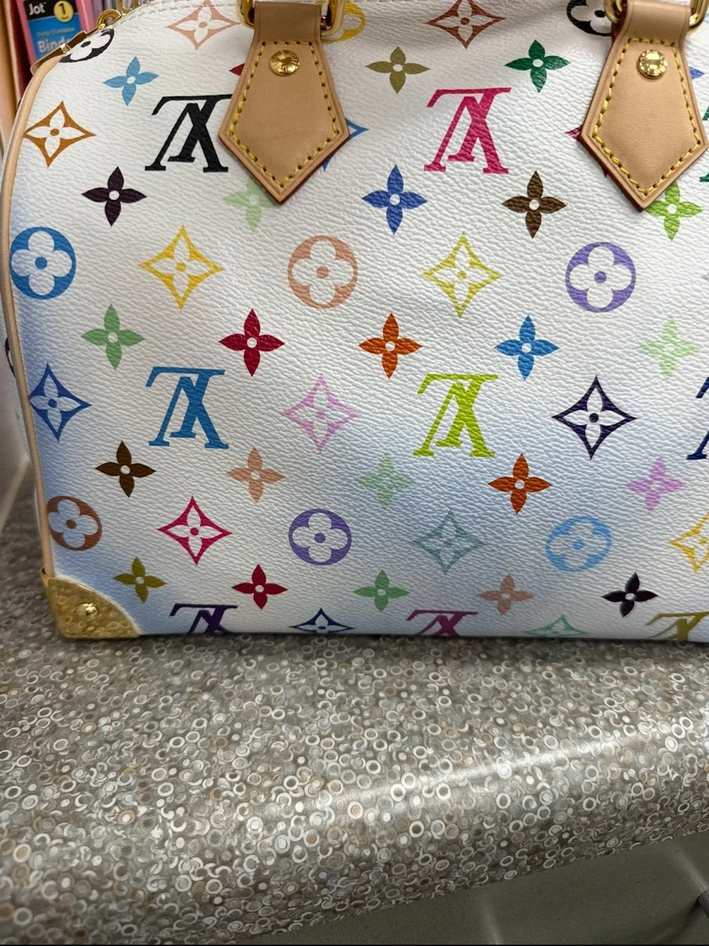 Louis Vuitton White Multicolor Monogram Satchel with Vachetta Handles